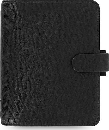 Filofax Saffiano Pocket Weekly Organizer Black Leather 14.5x14.5cm