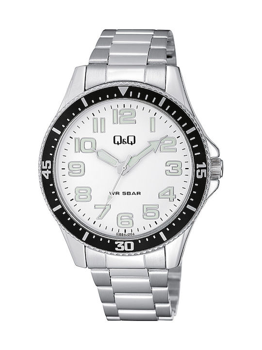 Q&Q Watch Battery with Silver Metal Bracelet QB...