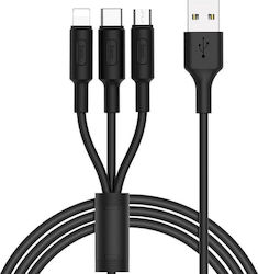 Hoco Regular USB to Lightning / Type-C / micro USB Cable Μαύρο 1m (X25)