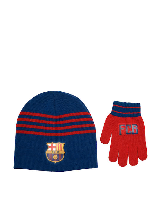 Stamion Fcb Barcelona Set Căciuliță Cu Mănuși Tricotată Albastră