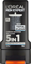 L'Oreal Men Expert Total Clean Carbon Shower 5 in 1 Total Action for Body Face Hair Shave Moisturise 300ml
