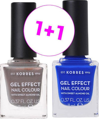 Korres 1+1 Gel Effect Colour Gloss Σετ Βερνίκια Νυχιών Μακράς Διαρκείας Πολύχρωμο 70 Holographic Ash & 86 Ocean Blue