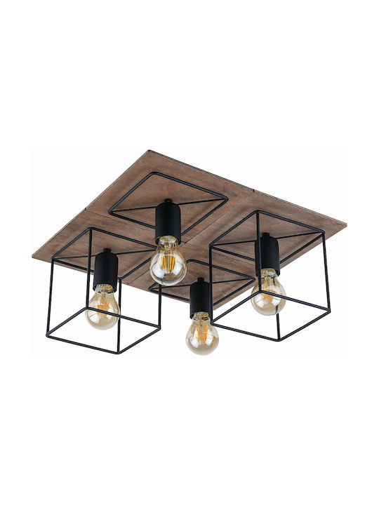 Nowodvorski Coba Vintage Wooden Ceiling Light with Socket E27 Brown