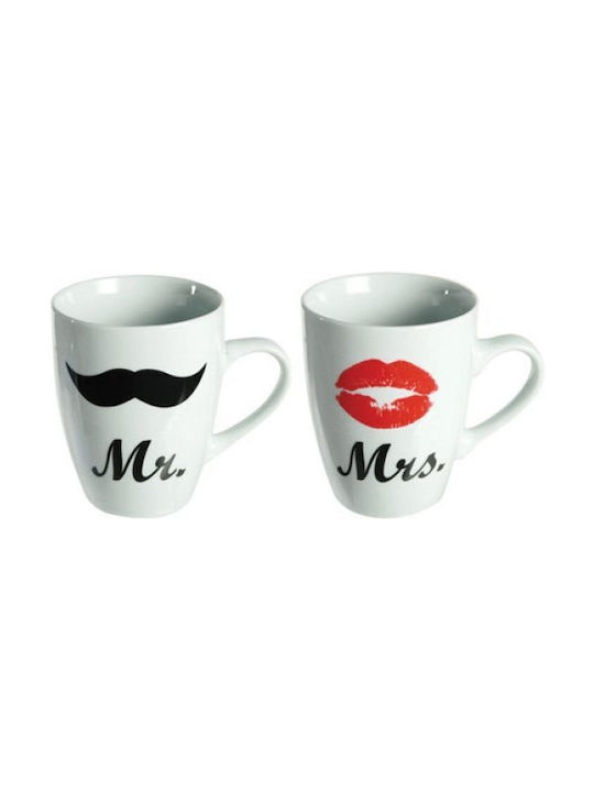 Mr & Mrs Σετ Cană Ceramică Albă 380ml 2buc