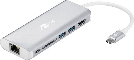 Goobay USB-C Docking Station με HDMI 4K PD Ethernet Ασημί (76788)