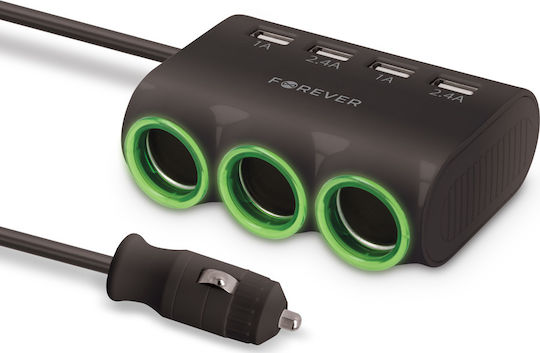 Forever Car Charger with Ports: 4xUSB 3xLighter with Cable Embedded