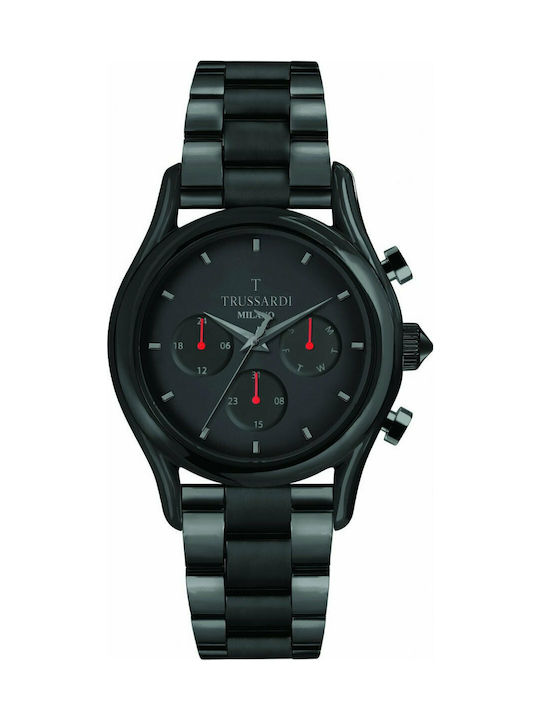 Trussardi T-Light Ρολόι Χρονογράφος Μπαταρίας με Μεταλλικό Μπρασελέ σε Μαύρο χρώμα