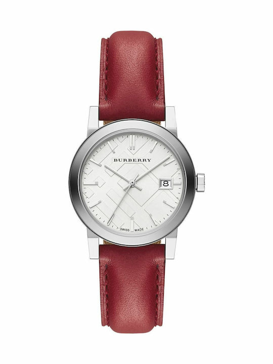 Burberry Γυναικείο Ρολόι 35mm Μπαταρίας με Μπορντό Δερμάτινο Λουράκι
