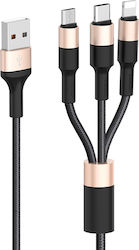 Hoco X26 Xpress Geflochten USB zu Blitzschlag / Typ-C / Micro-USB Kabel 2A Schwarz 1m (HOC-X26s3-BG)