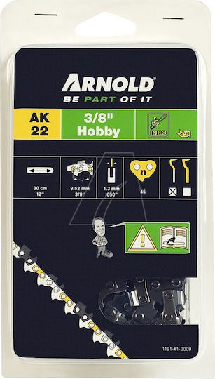 Arnold 1191-X1-0009 Верига за моторен трион с Разстояние 3/8"LP - 3/8-инчово LP, Дебелина на водачите .050"-1.3мм & Брой водачи 45за електронен магазин в категория 'Ленти за верижни триони'
