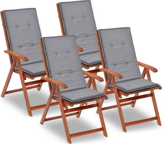 vidaXL Pernă Scaunului De Grădină Cu Spătar Gri Waterproof 4 Bucăți 50x120cm
