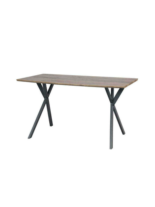 Τ-1095 Table Dining Room Wooden with Metal Frame Black / Walnut 140x80x76cm