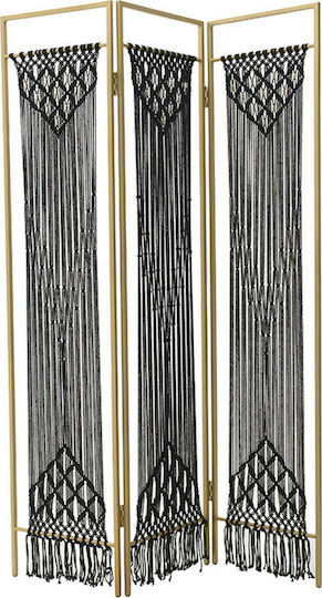 Inart Decorative Room Divider Metal with 3 Panels 120x170cm