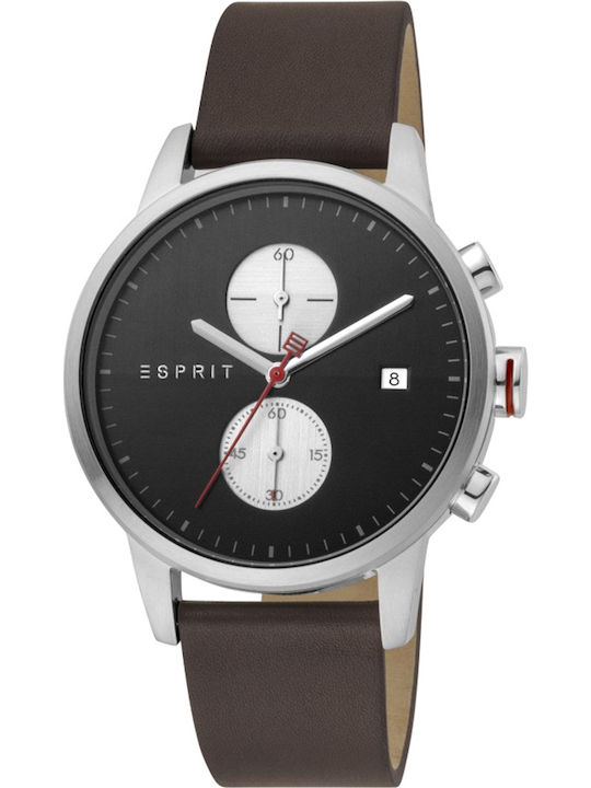Esprit Linear Ανδρικό Ρολόι 42mm Χρονογράφος Μπαταρίας με Καφέ Δερμάτινο Λουράκι