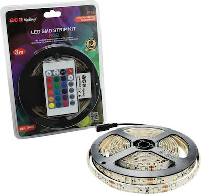 Aca Rezistentă la apă Bandă LED Alimentare 12V RGB Lungime 3m și 30 LED-uri pe Metru Set cu Telecomandă și Alimentare SMD5050