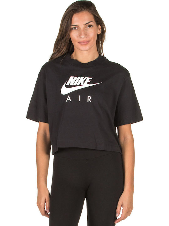 Nike Air Κοντομάνικο Αθλητικό Crop Top Μαύρο