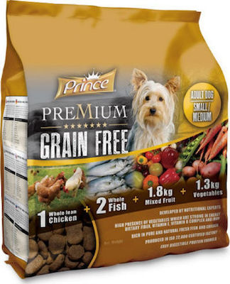 Prince Premium Grain Free 12kg Dry Food Grain Free for Adult Dogs of Small & Medium Breeds with Chicken and Fish