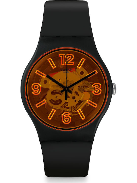 Swatch Orangeboost Ανδρικό Ρολόι 41mm Μπαταρίας με Μαύρο Καουτσούκ Λουράκι
