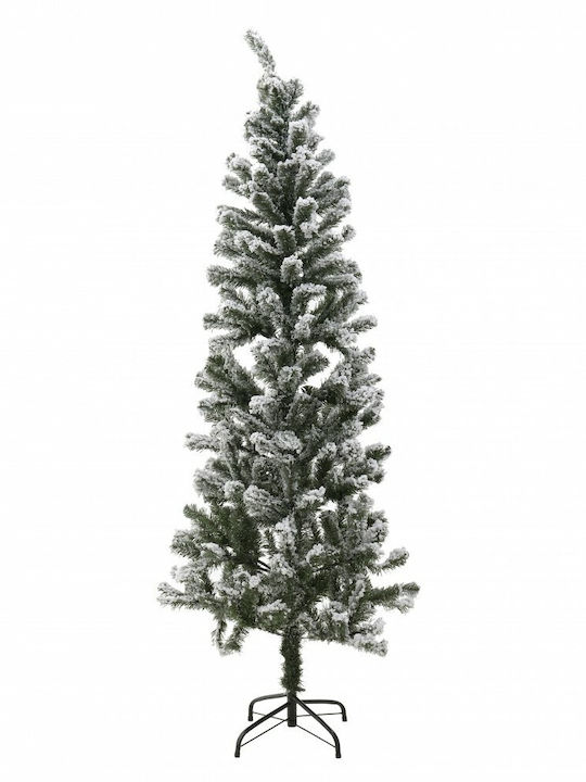 Χριστουγεννιάτικο Δέντρο Βελόνες Πράσινο Χιονισμένο Slim 180εκ με Μεταλλική Βάση