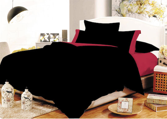 Le Blanc Cotton Line Σετ Σεντόνια Υπέρδιπλα 220x240εκ. Μαύρο Κόκκινο (4τμχ)