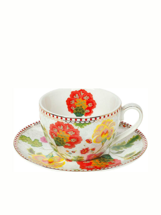 Cryspo Trio Floral Porcelain Tea Cup Set 280ml Grey