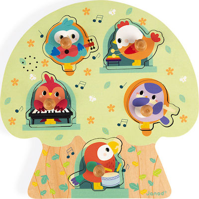 Wooden Kids Peg Puzzle Music Birds 5pcs Janod