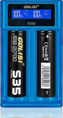 Golisi i2 USB Ladegerät 2 Batterien Li-Ion/Ni-Cd/Ni-MH Größe AA/AAA/18650/26650 in Blau Farbe