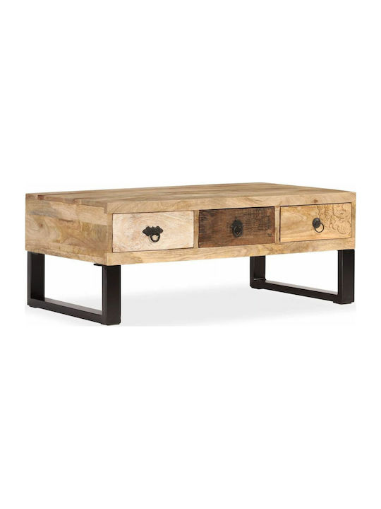 Rectangular Coffee Table from Solid Wood Beige L90xW50xH35cm.