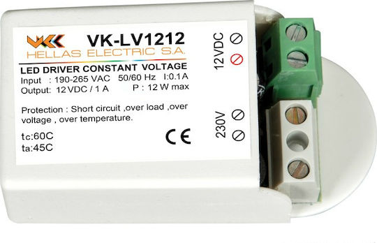 VK Lighting Τροφοδοτικό LED IP20 Ισχύος 12W με Τάση Εξόδου 12V