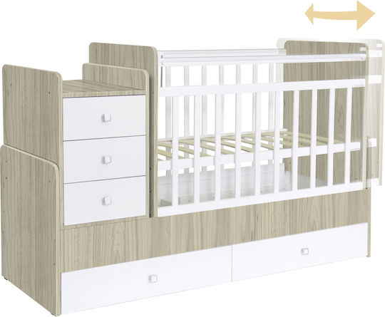 Polini Kids Бебешко Креватче Simple 1100 White & Ulme за Матрак 60x120см