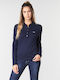 Women's Athletic Polo Blouse Long Sleeve Blue