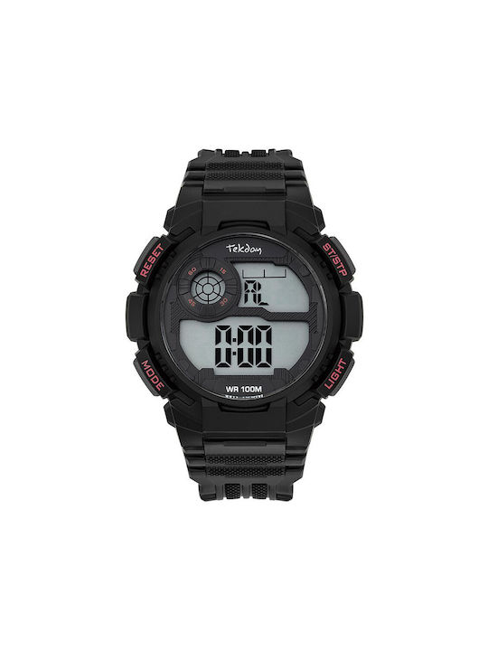 Tekday Digital Uhr Chronograph Batterie mit Schwarz Kautschukarmband 655974