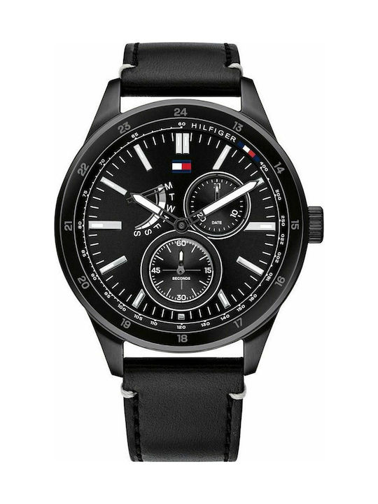 Tommy Hilfiger Austin Watch Battery with Black Leather Strap