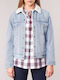 Trucker Ex Boyfriend Sherpa Women's Short Jean Jacket for Winter Blue
