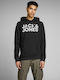 Jack & Jones Logo Men's Sweatshirt with Hood and Pockets Black