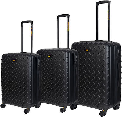 CAT Industrial Plate Travel Suitcases Hard Black Maximum Height 74.5cm with 4 Wheels Set of 3pcs 83688