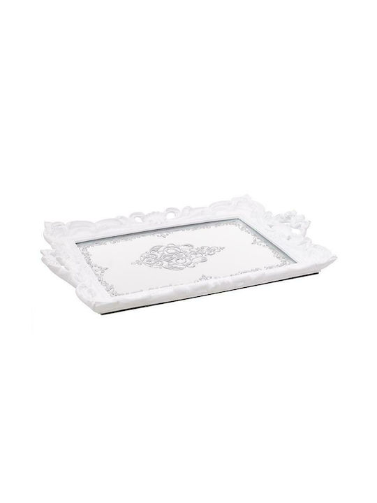 Inart Polyresin Rectangular Decorative Tray Δίσκος Καθρέπτης Polyresin Λευκός 40x26x3cm with Mirror 40x26x3cm