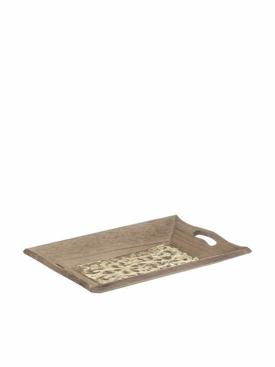 Inart Holz Rechteckig Serviertablett mit Griffen in Beige Farbe 24x16x3cm 3-70-104-0762 1Stück
