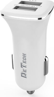 De Tech Car Charger White DE-C01 Total Intensity 2.4A with Ports: 2xUSB