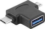 Powertech Convertor USB-A feminin în USB-C / micro USB masculin (CAB-U117)