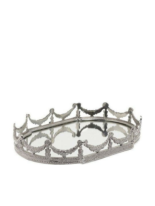 Inart Διακοσμητικός Δίσκος Metallisch Tablett/Spiegel vernickelt 29x20x7 Oval mit Spiegel 29x20x5cm 1Stück