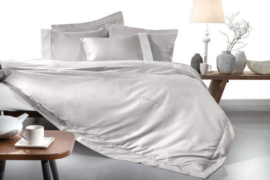 Guy Laroche Duvet Cover Set Cotton Satin Queen with 2 Pillowcases 245x255 Silky Silver
