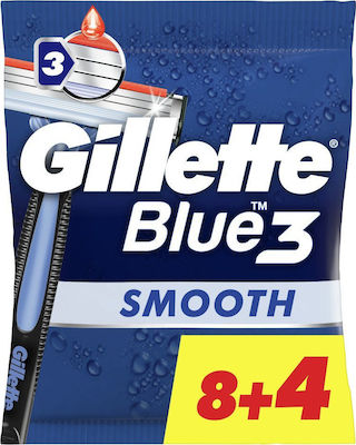 Gillette Blue 3 Smooth Ξυραφάκια μιας Χρήσης με 3 Λεπίδες & Λιπαντική Ταινία για Ευαίσθητες Επιδερμίδες 12τμχ