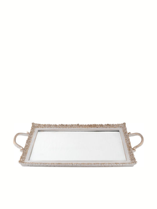 Zen Collection Tavă Decorativă Polirosină Tavă Polyrezin Antic Alb Auriu 52x27 Dreptunghiulară cu oglindă 52x27cm 1buc