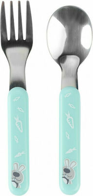 Babyono Baby Set with Fork made of Metal Light Blue 2pcs