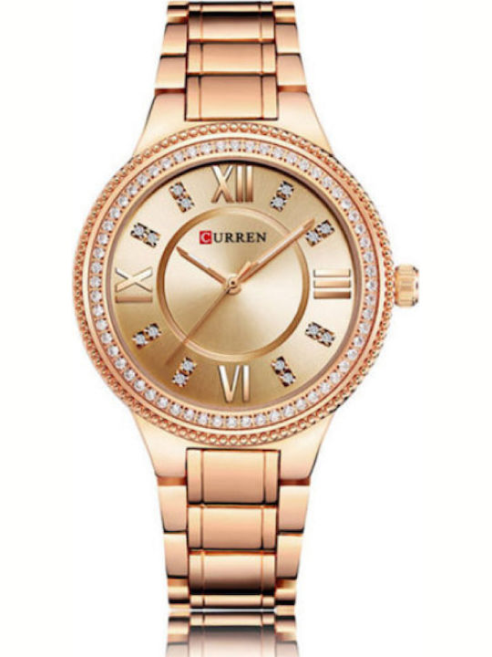 Curren Γυναικείο Ρολόι 37mm Μπαταρίας με Ροζ Χρυσό Μεταλλικό Μπρασελέ