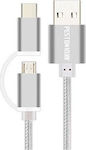 Braided USB to Type-C / micro USB Cable Ασημί 1m (Peston PE03-SLV)