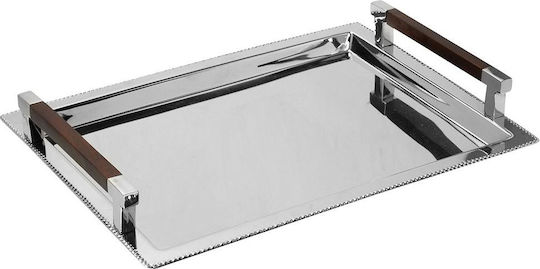 Espiel Stainless Steel Rectangular Serving Tray with Handles in Silver Color 49x37x9cm GET108 1pcs