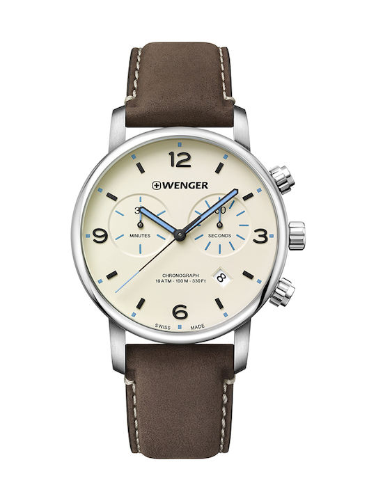 Wenger Urban Metropolitan Chrono Men's Watch 44mm Chronograph Battery with Brown Leather Strap