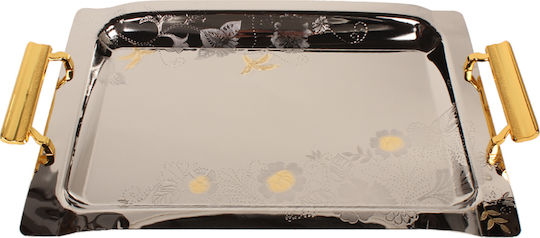 Keskor Tavă de servire metalică 55x35cm Metal Dreptunghiular Tavă de Servire cu Mânere în Culoare Argintiu 55x35cm 5423-3 1buc